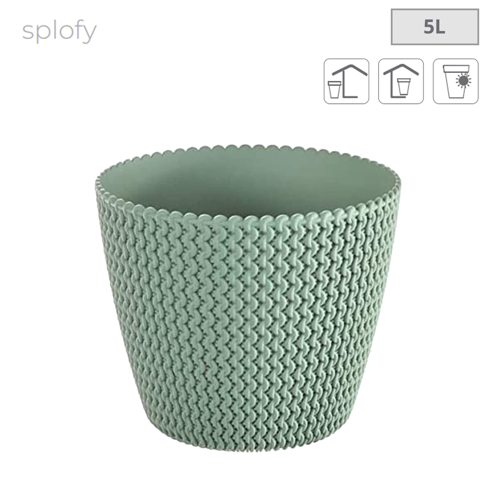 Prosperplast Vaso Rotondo Per Piante Splofy 5 Litri: Bianco, Effetto Tessuto A Mano, Plastica, 21,8 X 18,4 Cm
