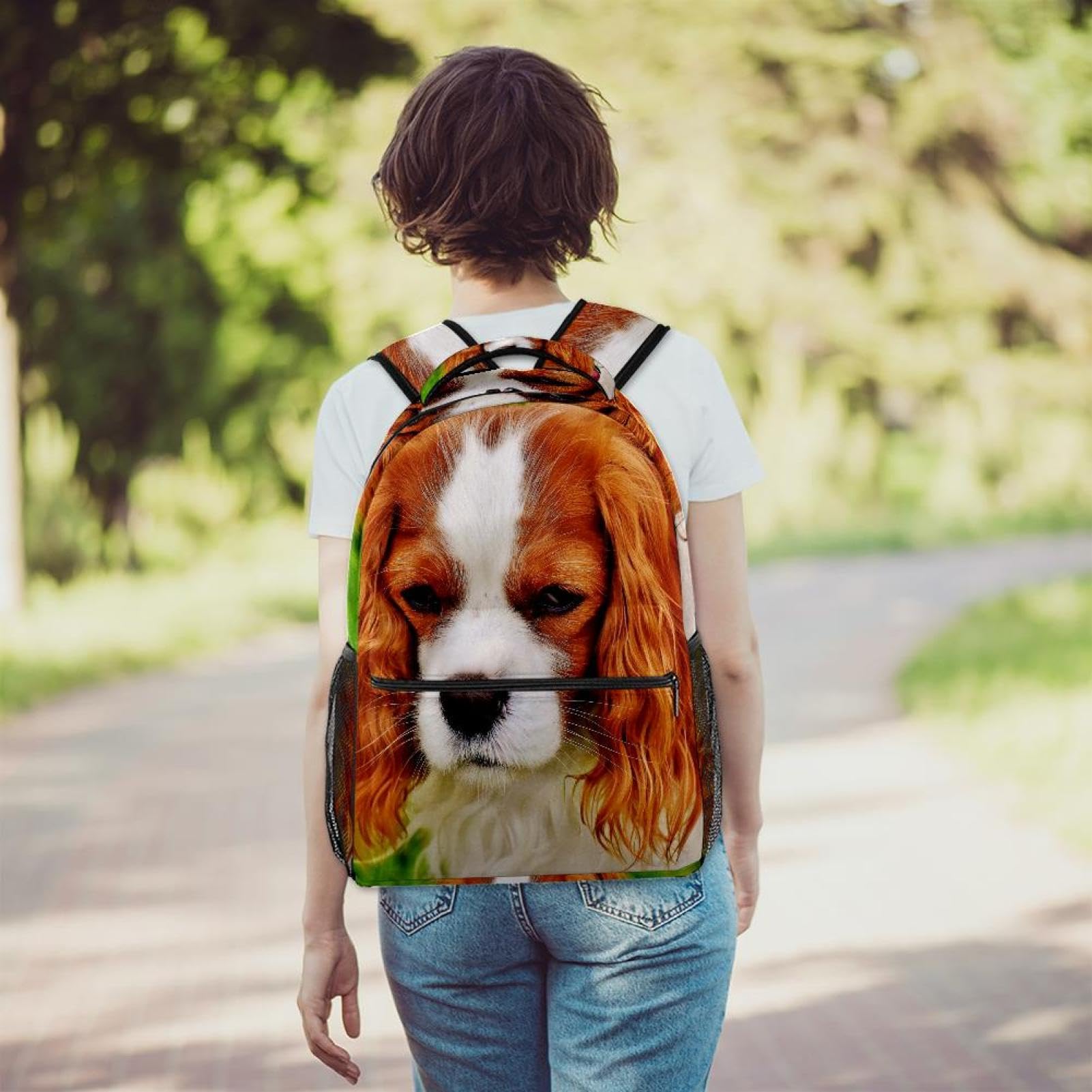 Zaino scolastico per uomini e donne, grazioso zaino da viaggio per laptop con cane a pelo lungo, leggero, zaino casual per libri
