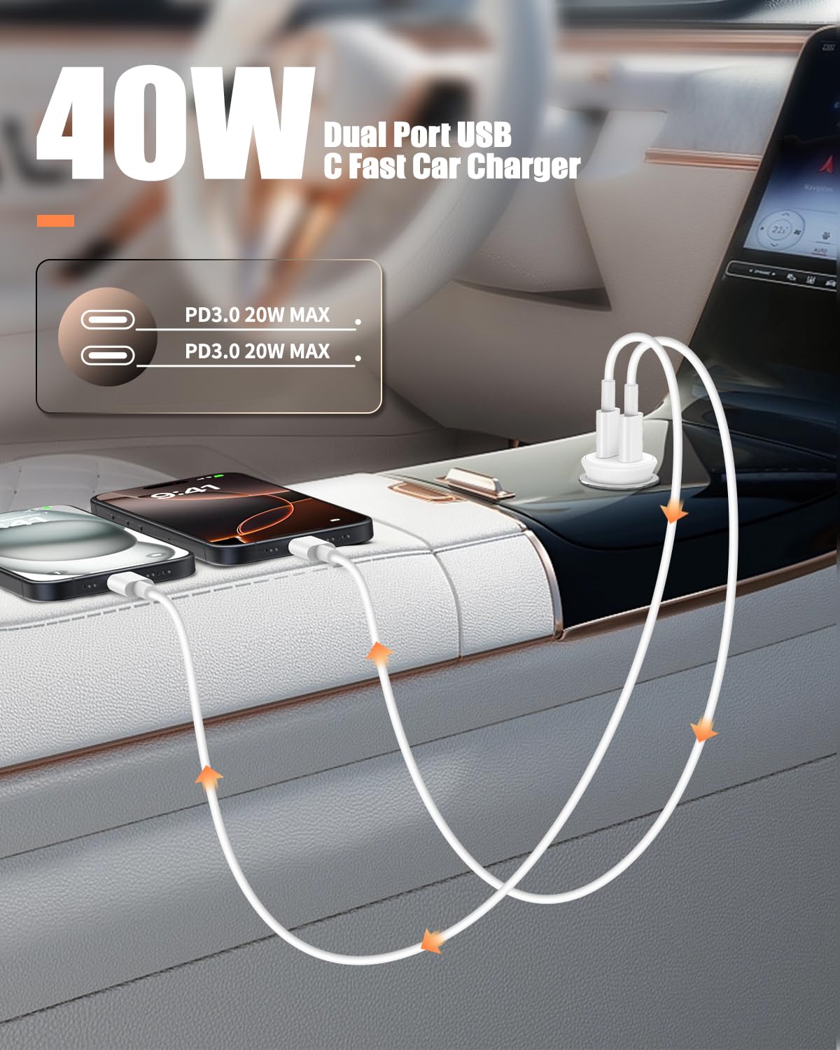 2Pack 40W Car Charger USB C, 2-Port Type C Car Charger Fast Charging Adapter for iPhone 16 15 Pro Max, Dual Apple iPhone Car Fast Charger for iPhone 16 15 14 13 12 Pro Plus Max,iPad,Samsung
