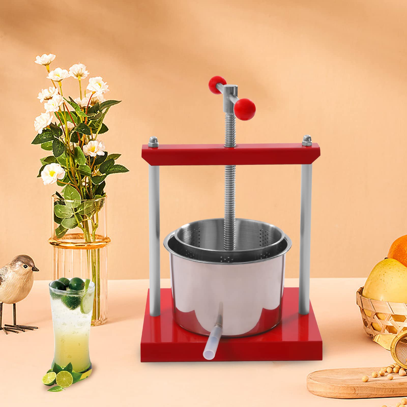 ZGEXING Cheese Tincture Herb Fruit Wine Manual Press - 1.6Gallon Stainless Steel Barrels Press Machine for Juice, Vegetable,Wine