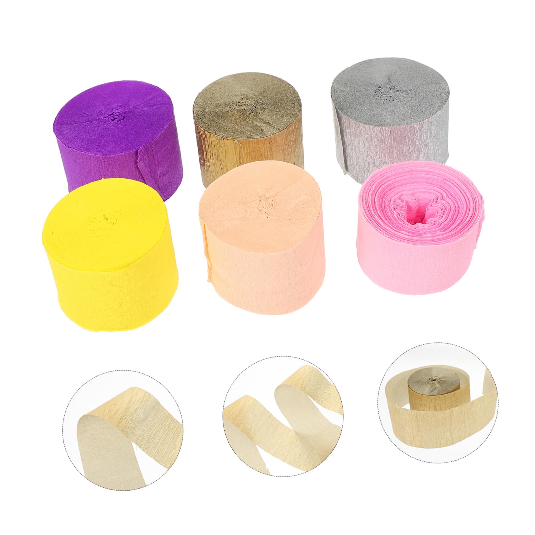 Ciieeo 6Rolls DIY Party Crepe Streamers Decorative Crinkled Paper Pastel Colors for Craft Projects Birthday Wedding and Festival Decorations Per