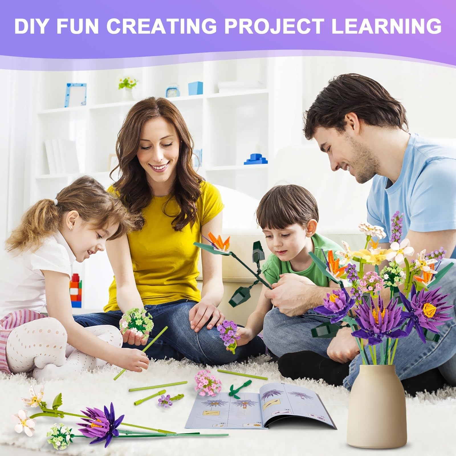 Set di Fiori Finti da Costruire 891PCS 13 Bouquet di Fiori Kit di Modellismo di Piante Artificiali Decorazione per la casa, kit per la costruzione di bouquet per adulti, idea regalo per il compleanno