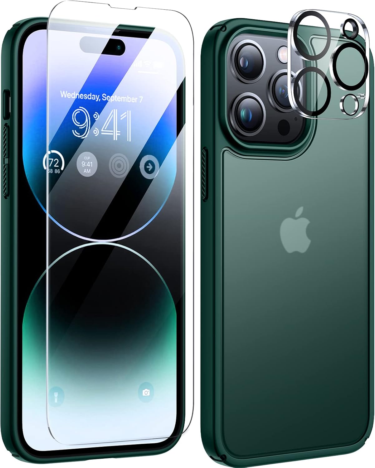 Humixx 【5-in-1】 Designed for iPhone 14 Pro Max Case, Full Body Shockproof with 2 Pack Tempered Screen Protector + 2 Pack Camera Protector Slim Protective Case for iPhone 14 Pro Max Case 6.7'' -Green