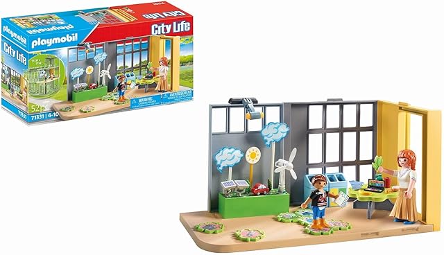 PLAYMOBIL City Life 71331 Rozbudowa "Nauka o środowisku", klasa przyszłości, puzzle z zadaniami dotyczącymi ochrony klimatu i nie tylko, zabawki dla dzieci w wieku, od 4 lat