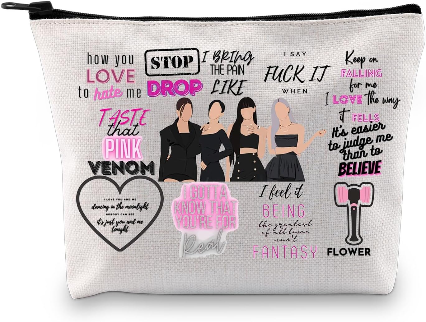 BPink Kpop Inspired Makeup Bag Kpop Lover Gift BPink Team Singer Fans Gift World Tour Zipper Pouch Travel Bag (Being ku), Being Ku, fashion