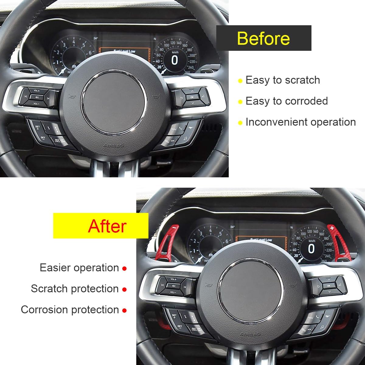 Red Shift Paddle Extension Compatible for Ford Mustang Accessories 2015-2019 2020 2021 2022 2023 Steering Wheel Shift Paddle Extended Cover Carbon Fiber