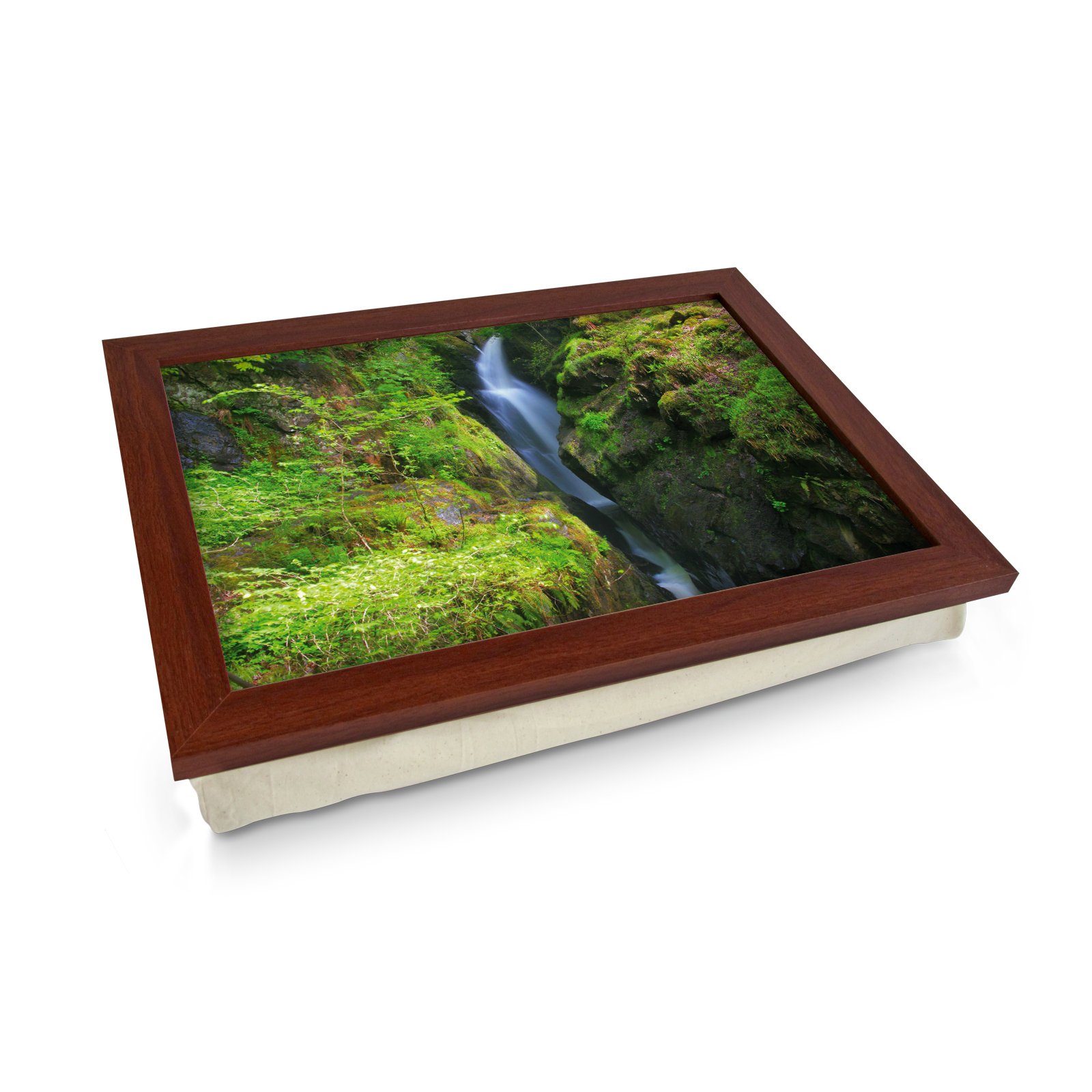 Yoosh Brown Extra Large Portable Lap Desk Tray (Aira Falls Lake District) Wide Multi Purpose | Handmade Large Wooden Frame, Big Beanbag Cushion Bottom | Computers, Laptops, Meals, Food | 49.8Cm | Xl7