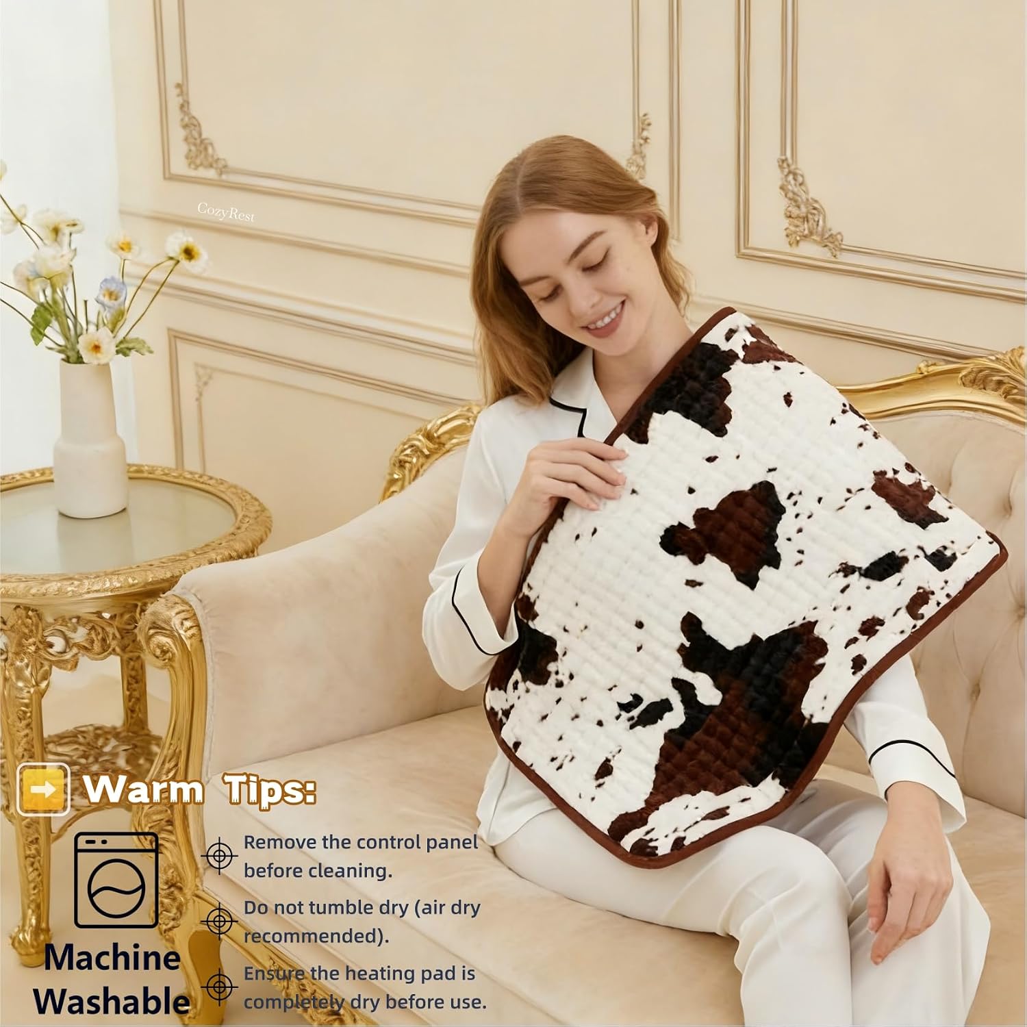 Cow Print Heating Pad 33×17 inch, 3 Heat Levels ＆ Auto Shut Off, Fast Heating, Soft Electric Heating Pads for Back, Neck, Abdomen, Shoulder, Knee, Arms, Legs,Washable (Brown Highland Cow, XL)