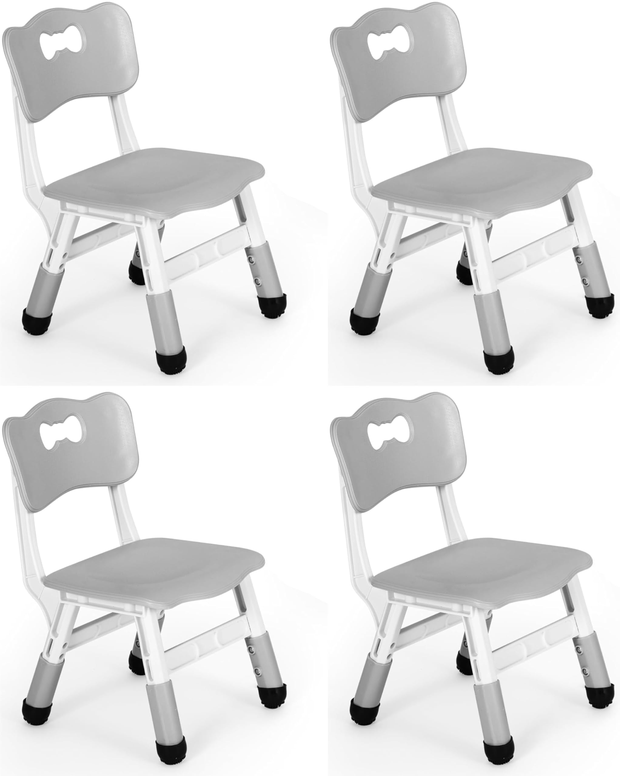 Clevich Kinder Schreibtischstuhl, Kinderstuhl Plastik bis 100KG, Kinder Stuhl Höhenverstellbar, mit Rückenlehne, ab 2 Jahr, Schule, Kinderzimmer, Tagespflege, Kindermöbel (Grau, 4PCS)