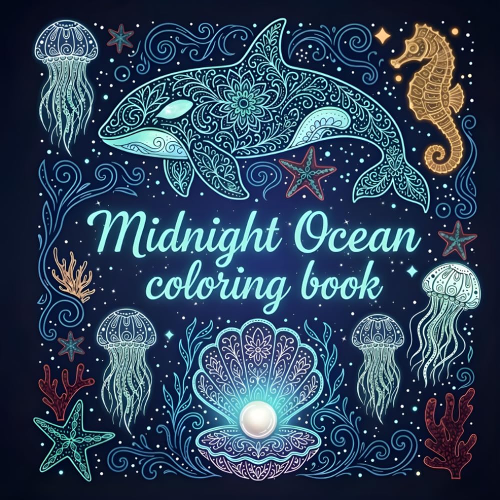 Midnight Ocean coloring book: Relaxing Mandala & Zentangle Coloring Book for Adults: Stress Relief Art Activities with Premium Black Backgrounds