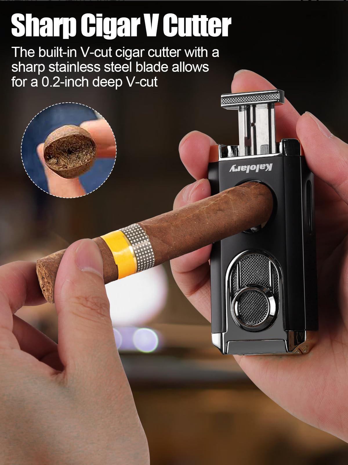 Kalolary Zigarren Humidor Leder mit Zigarrenschneider, Tragbarer Reise Humidor Zigarren mit Zedernholz Auskleidung für Hält bis zu 8 Zigarren, Tolle Geschenke für Männer (Schwarz)