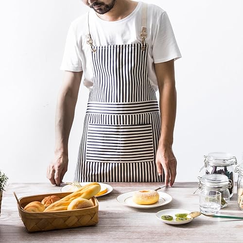 Miniatura 7 de Jeanerlor Delantal de lona de algodón de doble cara con correas cruzadas de bolsillo