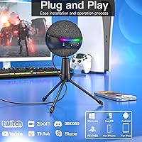 Vista 6 de ZealSound Micrófono USB RGB para iPhone/PC, micrófono para teléfono, ASMR, juegos, micrófonos con cancelación de ruido con silencio