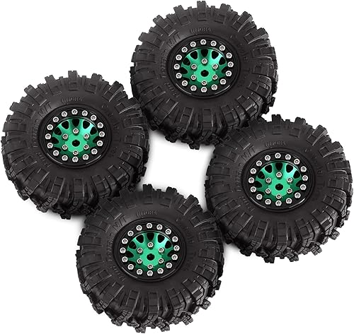 Miniatura 6 de INJORA 1.0 Neumáticos Crawler Mud Terrain Neumáticos para SCX24 TRX4M A24 Axial 124 118 Crawler Piezas de actualización (negro y verde)