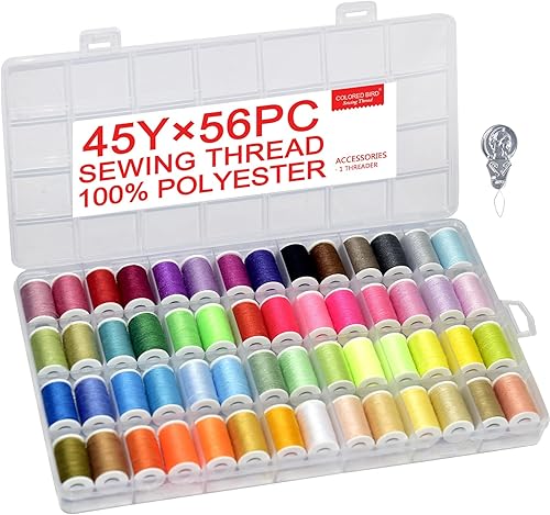 Miniatura 9 de Juego de hilos de coser multiusos, 42 colores surtidos de colores arcoíris y práctico kit de hilos de poliéster blanco y negro, incluye 9 agujas de