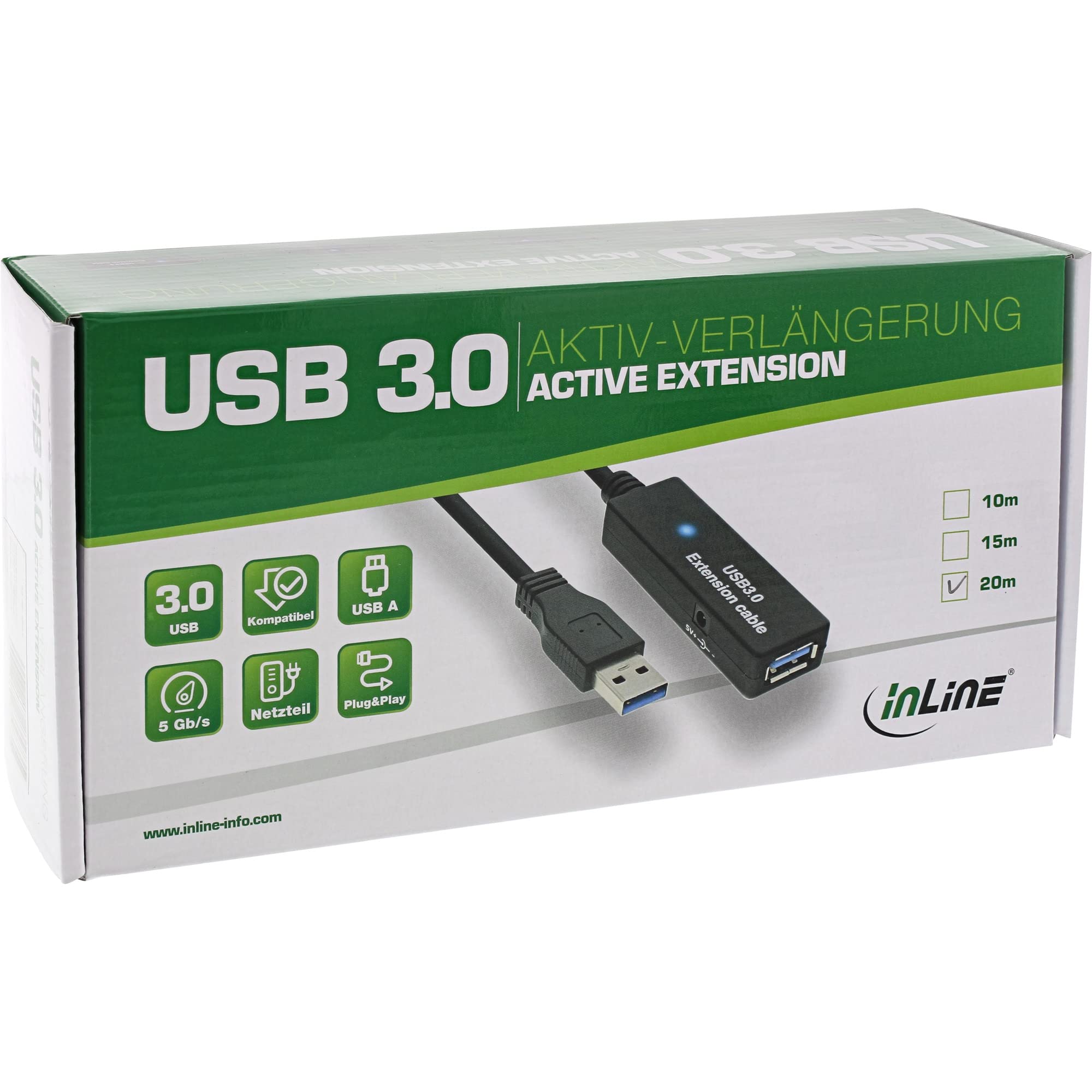 InLine 22338 Cavo USB 3.0, Attivo, Prolunga, Type-A Maschio/Femmina, 10 m, Nero