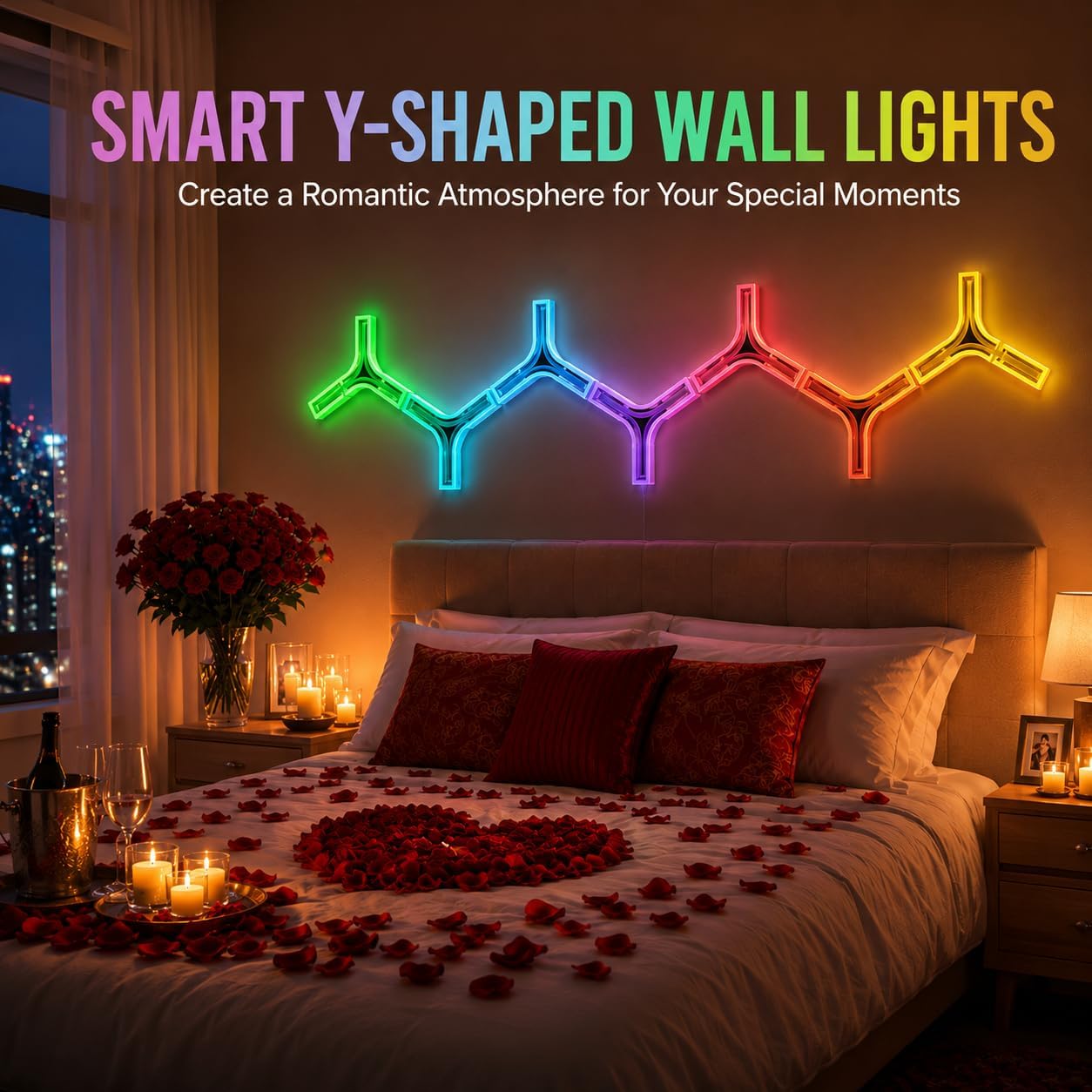RGB LED Wall Lights 8 Pack, Smart Gaming Lights with Bluetooth App, Remote & Controller, DIY Shape Wall Light Panels, Music Sync, Timer, Color Changing LED Lights for Gaming Room Bedroom Decor