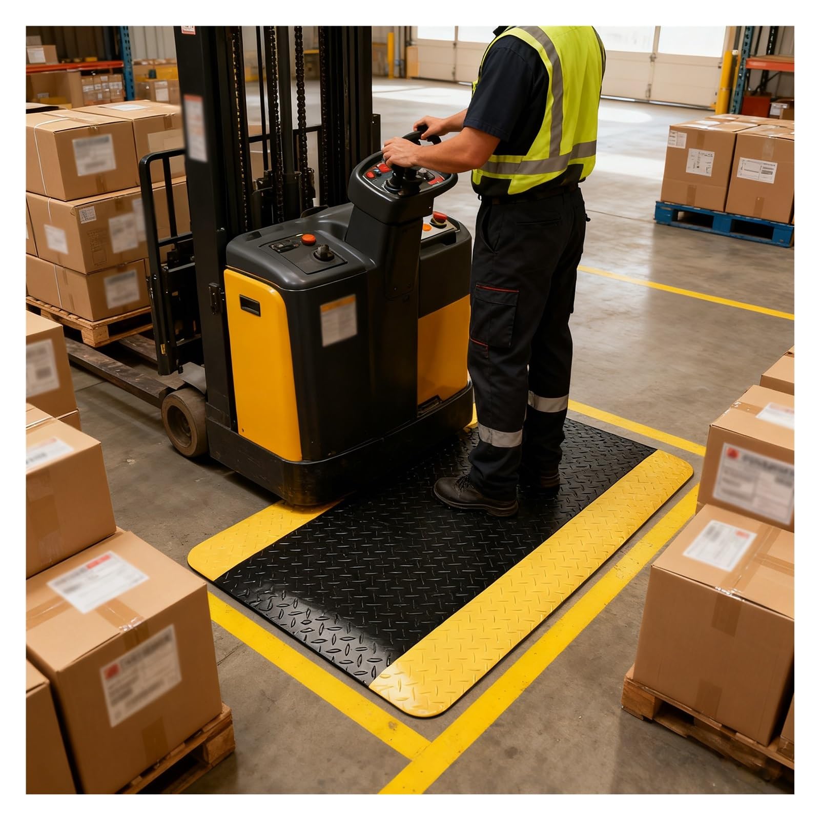 IBOWZ Alfombrilla Antideslizante antifatiga de Alta Resistencia con Borde Amarillo, Alfombrilla de Seguridad ergonómica antiestática para Trabajar de pie