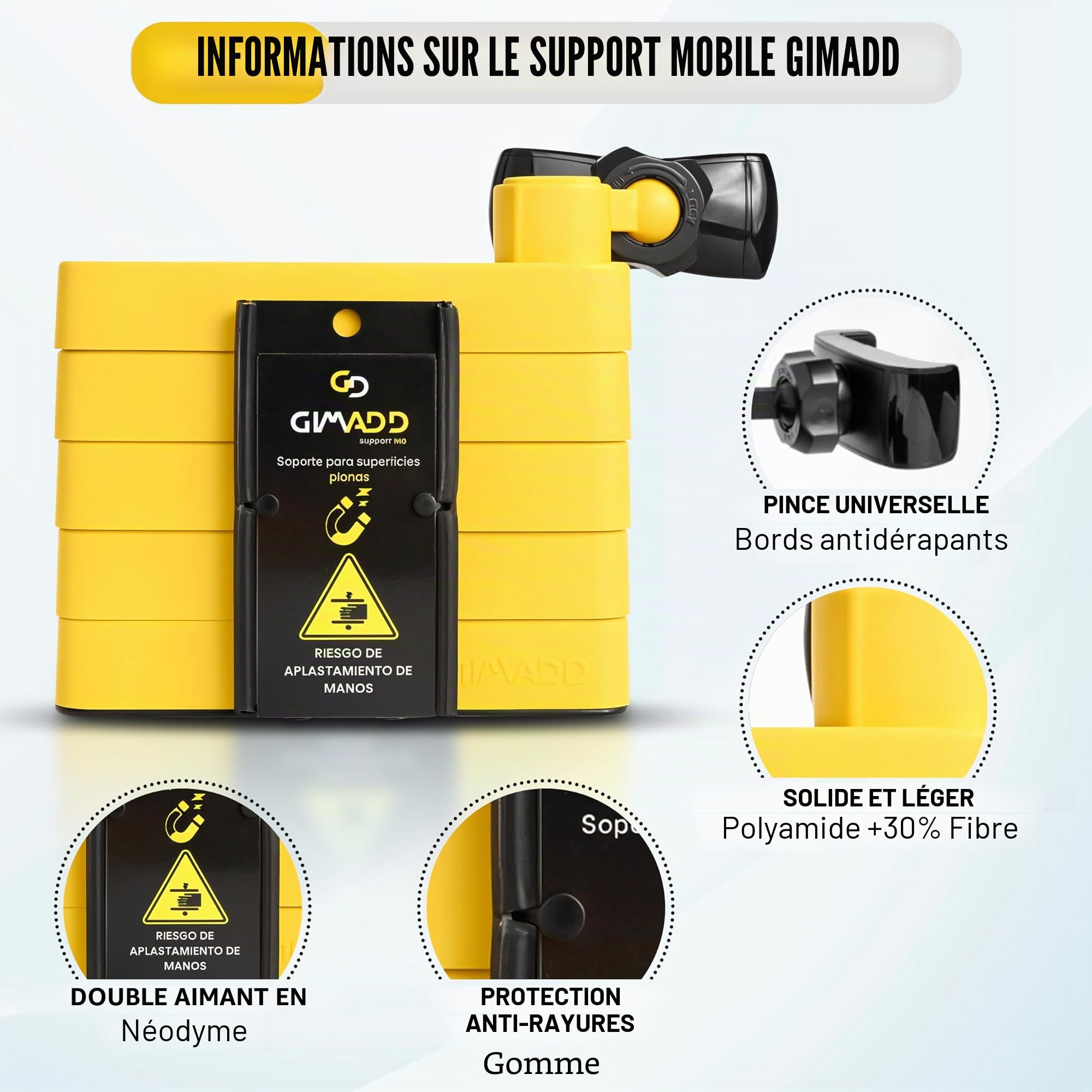 Gimadd Support Mobile pour Padel, Gymnastique, Crossfit, callisthénie, Base avec Aimant en néodyme, Design Unique de trépied pour téléphone Portable Compatible avec iPhone,Samsung,Huawei, Xiaomi etc.