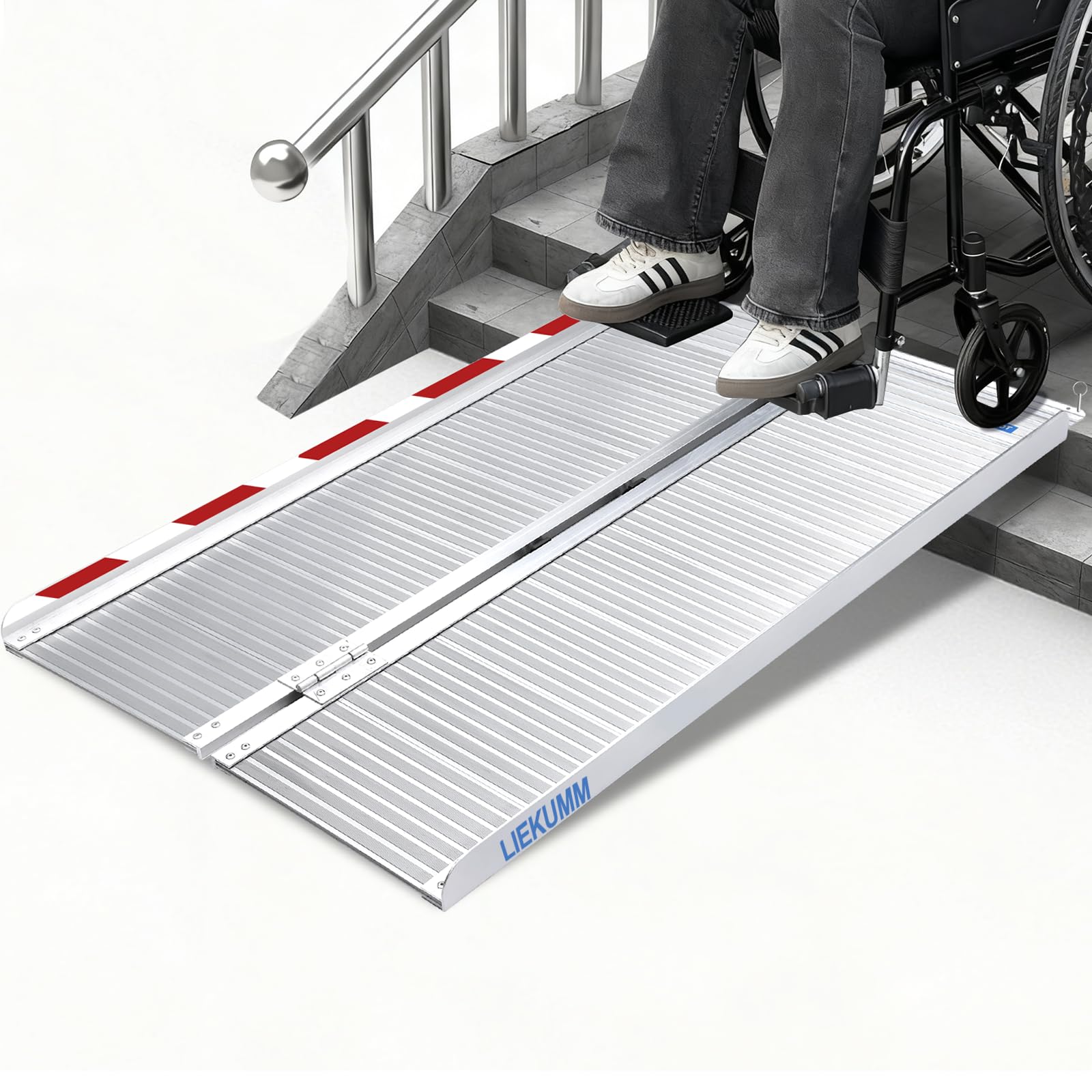 LIEKUMM, rampa pieghevole per sedia a rotelle, 120 cm, per casa, gradini, scale, handicap, porte, per diversamente abili, per porte, per fino a 300 kg (MR607-4)