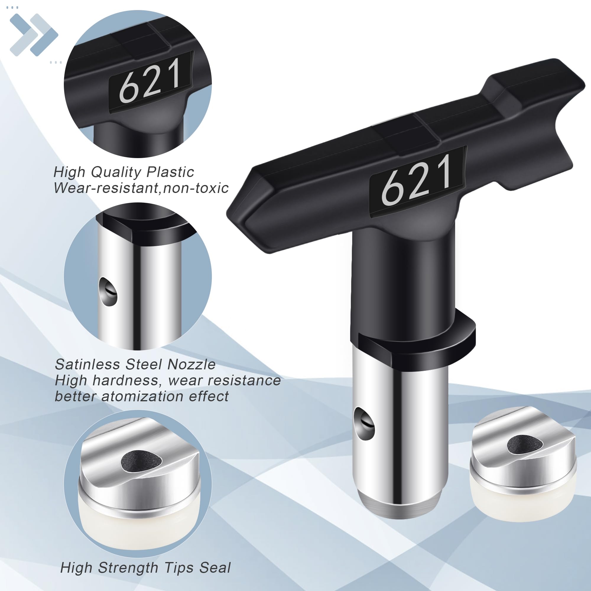 15-teiliges Airless-Farbsprühspitzen-Set, 6 wendbare Sprühdüsenspitzen, 6 Airless-Farbspritzpistolenfilter, 1 Einlasssieb und 2 Düsenspitzenschutz für Spritzmaschinenteile