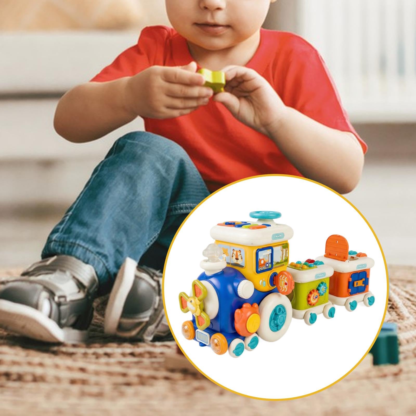 Jouet D'éveil Multifonctionnel pour Enfants : Stimule L'apprentissage Grâce à des éléments Interactifs, des Formes, des Effets Lumineux et Son, Style A
