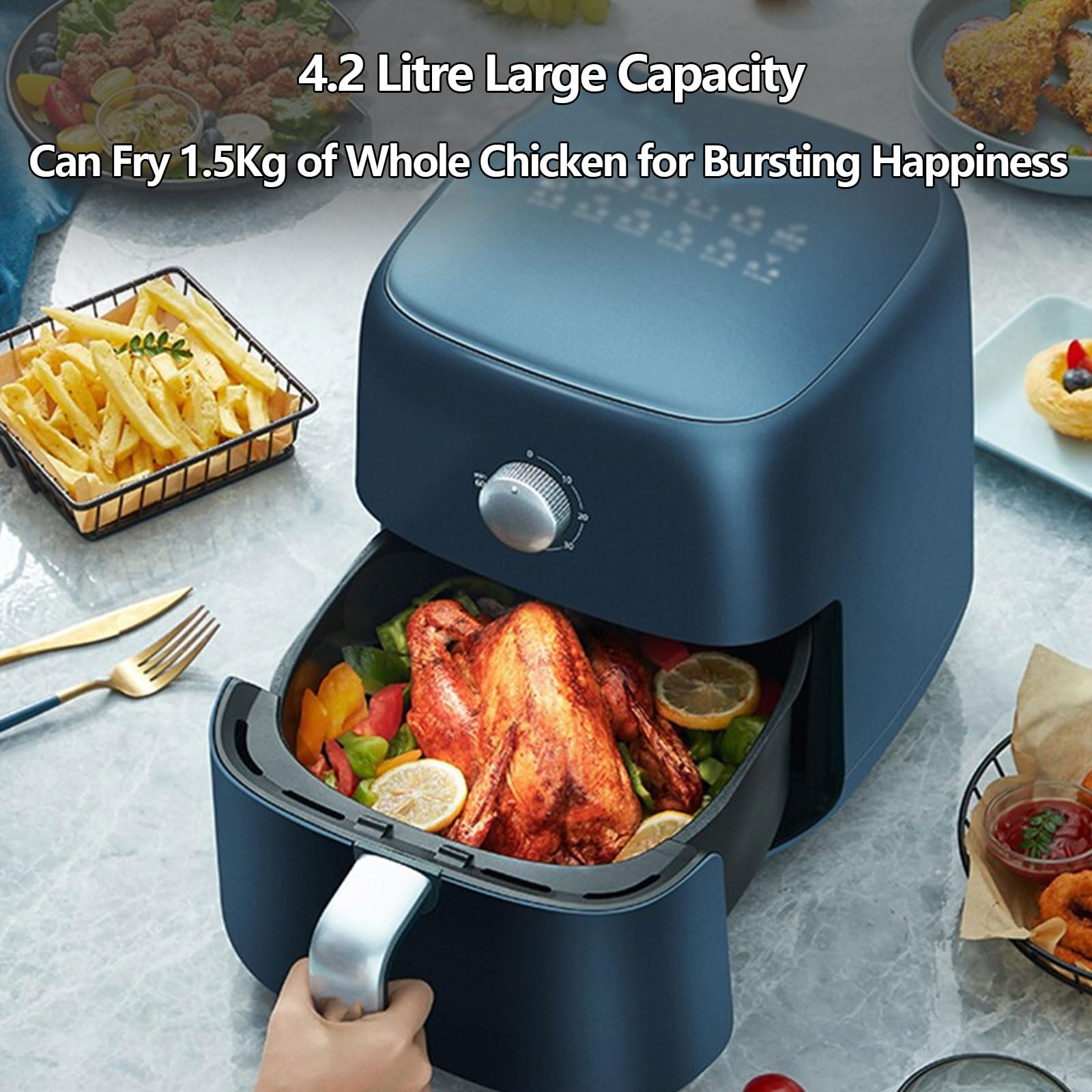 Freidora de Aire, freidora eléctrica Multifuncional 12 en 1 con Temperatura y Control de Tiempo, Cesta Antiadherente, 4.2L de Alto Volumen, 12 Cocineros para Cocina y Cocina