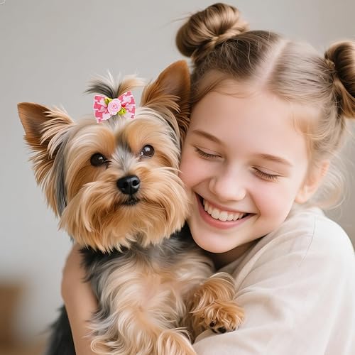 Miniatura 5 de 20 lazos para el pelo de perro, bandas de goma para cachorros, accesorios para el cabello, decoración de nudo de flores para cachorros, gatos,