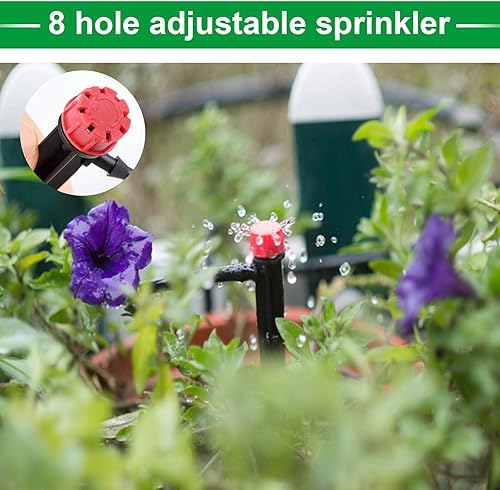 Miniatura 6 de Kalolary Emisor de goteo de riego de 14 pulgadas, 20 piezas de microrociadores ajustables de 360 grados, 8 agujeros, flujo de agua de círculo