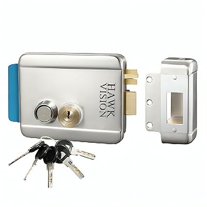 HAWKVISION Stainless Steel Anti Theft High Security Double Lock Inside & Outside Lock opration with 5 Computrized Key/12-24V DC Door Lock Security System|Electronic Main Door Lock|SS Door Lock