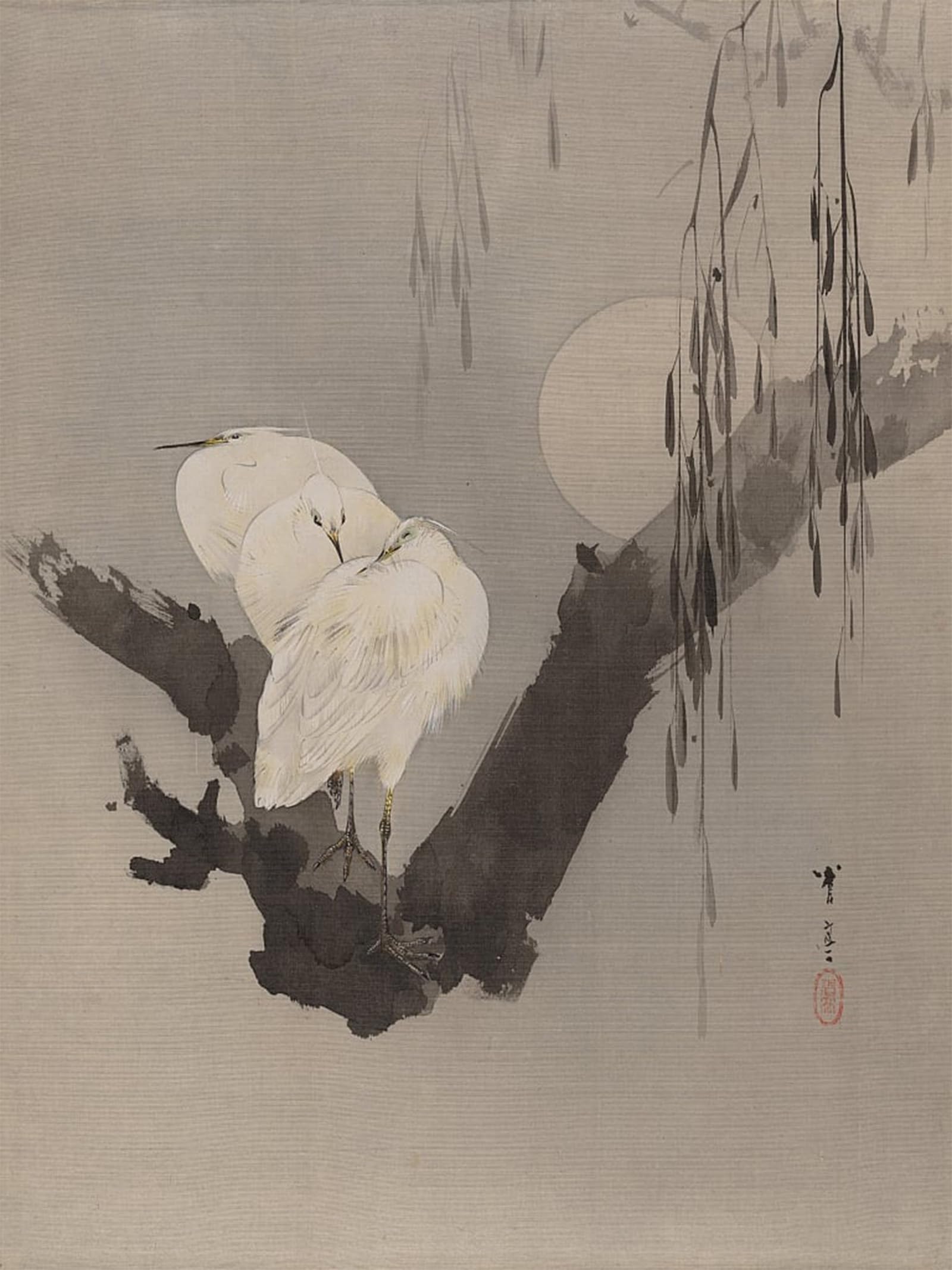 Lienzo Garzette su un albero di notte Watanabe Seitei decoración pared cuadro salón 60x90 5