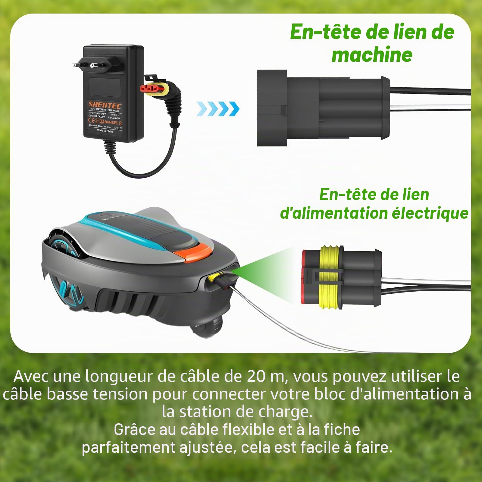 20M Connecteur Câble de Connexion Adaptateur Compatible avec Husqvarna Automower 105 305 310 315X 320 330X 420 430X 2016-2022,Gardena 2016+/Sileno 2018+/ Robotic tondeuses à Gazon Robot