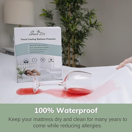 Miniatura 3 de Sweet Zzz Protector de colchón Tencel natural 100% impermeable, duradero, bolsillos profundos de 15 pulgadas, lavable a máquina, ropa de cama de