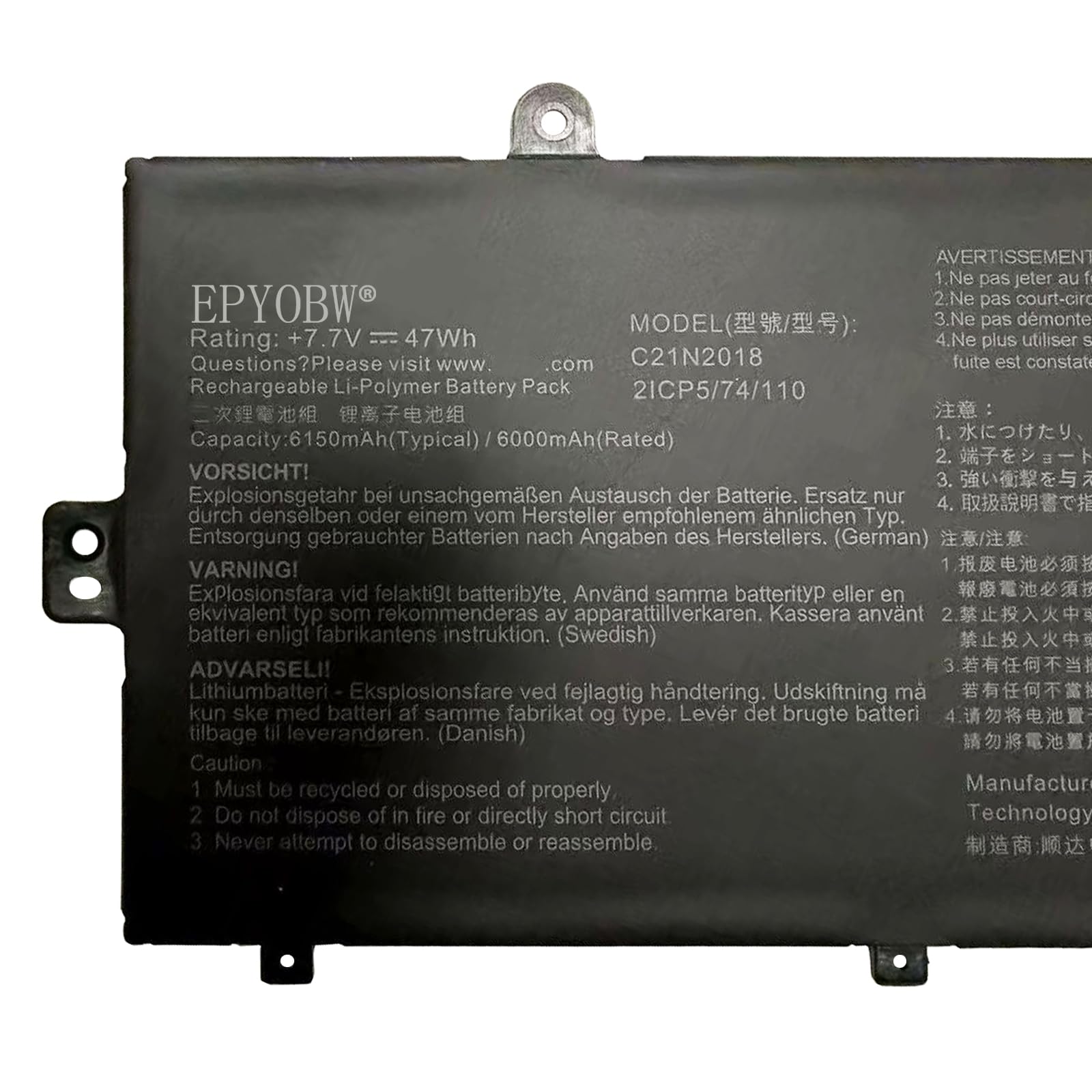 Amazon.com: EPYOBW C21N2018 Battery 47Wh 7.7V Compatible with ASUS