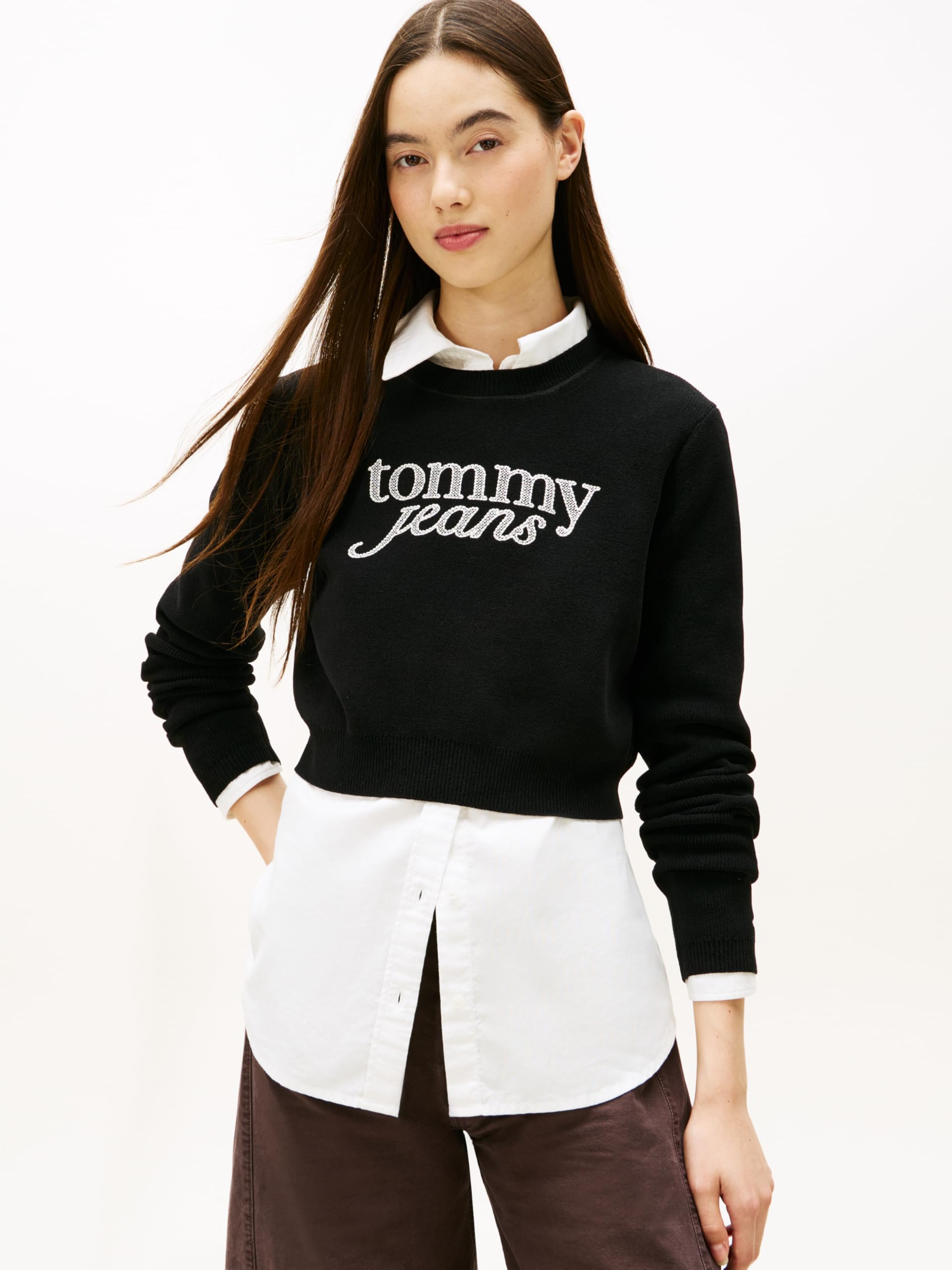 TJW CROP CHENILLE SCRIPT SWEATER Kazak Kadın