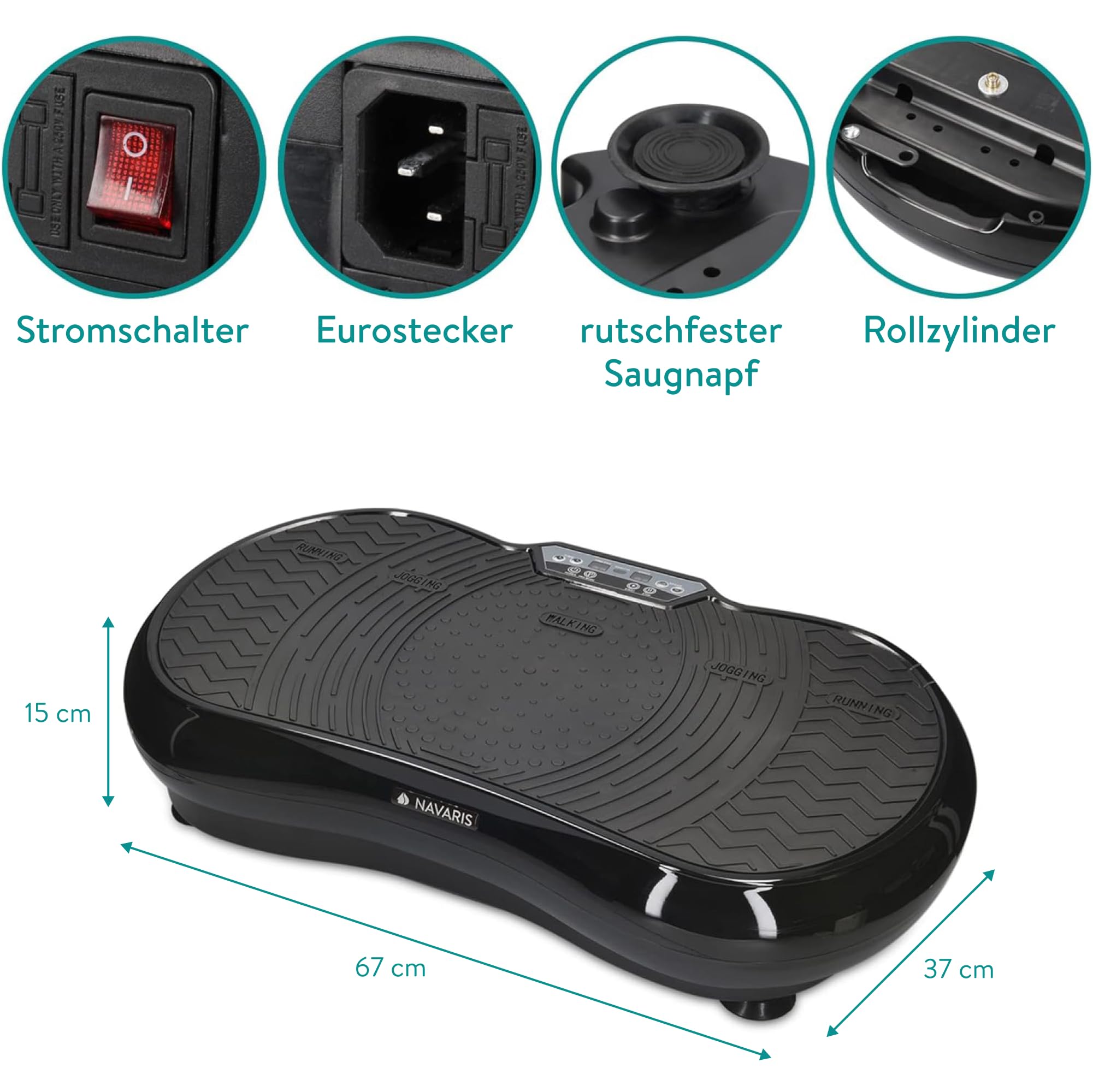 Navaris Vibrationsplatte Ganzkörper Sportgerät - Rüttelplatte Sport für Zuhause - Vibration Shaper Platte Fitness Training Bauch Beine Po - Sport Gerät mit Bändern