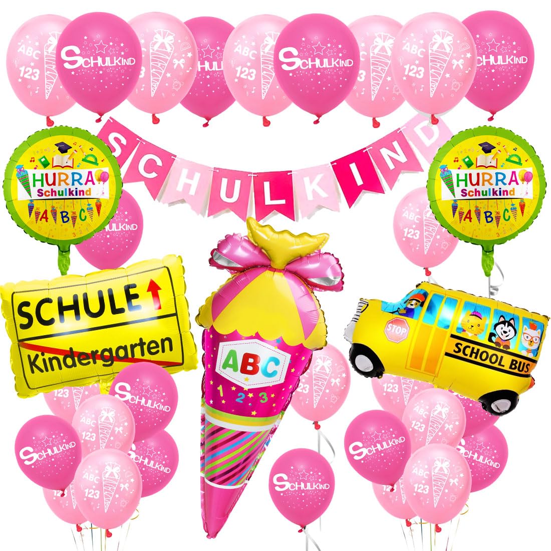 Einschulung Deko Set für Jungen - Blaue Schulkind Banner, Zuckertüte Folienballon, Schulanfang Latex Ballons - Schuleinführung Dekoration
