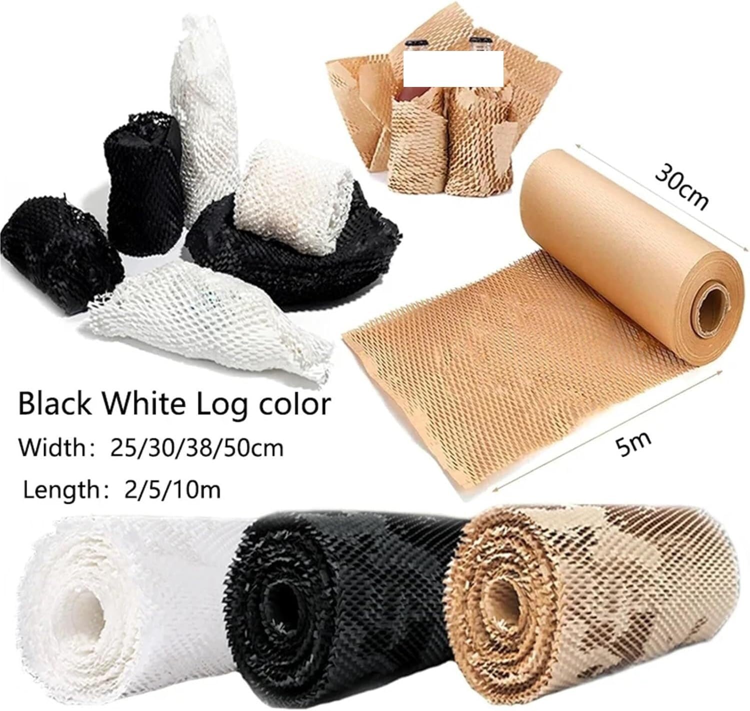 Rolka papieru bąbelkowego, Rolka papieru o strukturze plastra miodu do pakowania przeprowadzek i prezentów(White X W30cm X L10m)