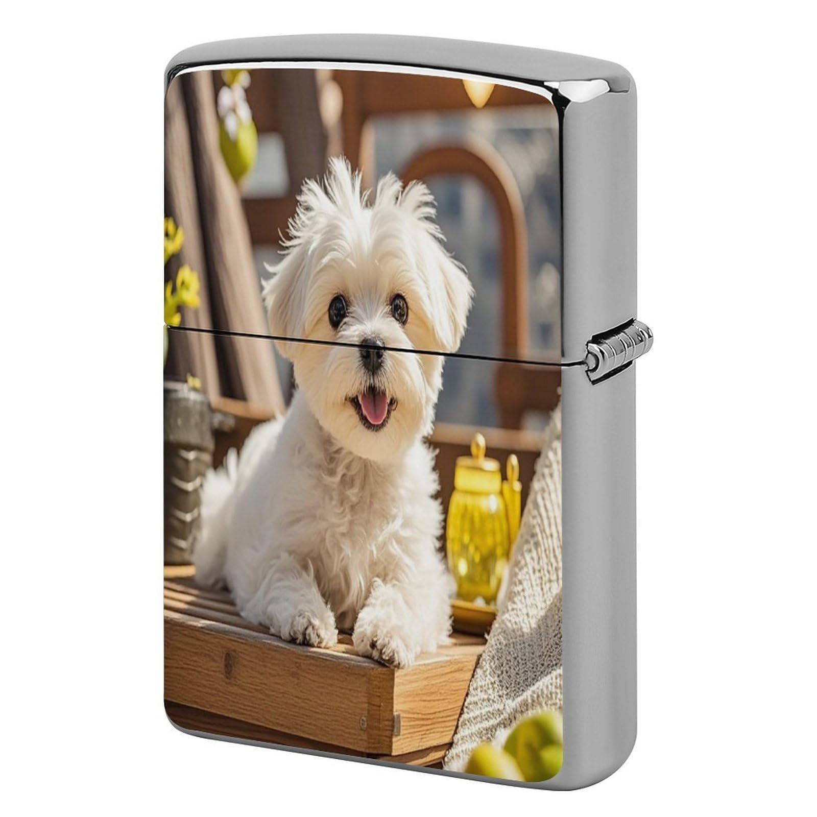 Btcowzrv Style Cute Maltese Puppy Dog Metal Lighter Case Sleeve Cover Holder
