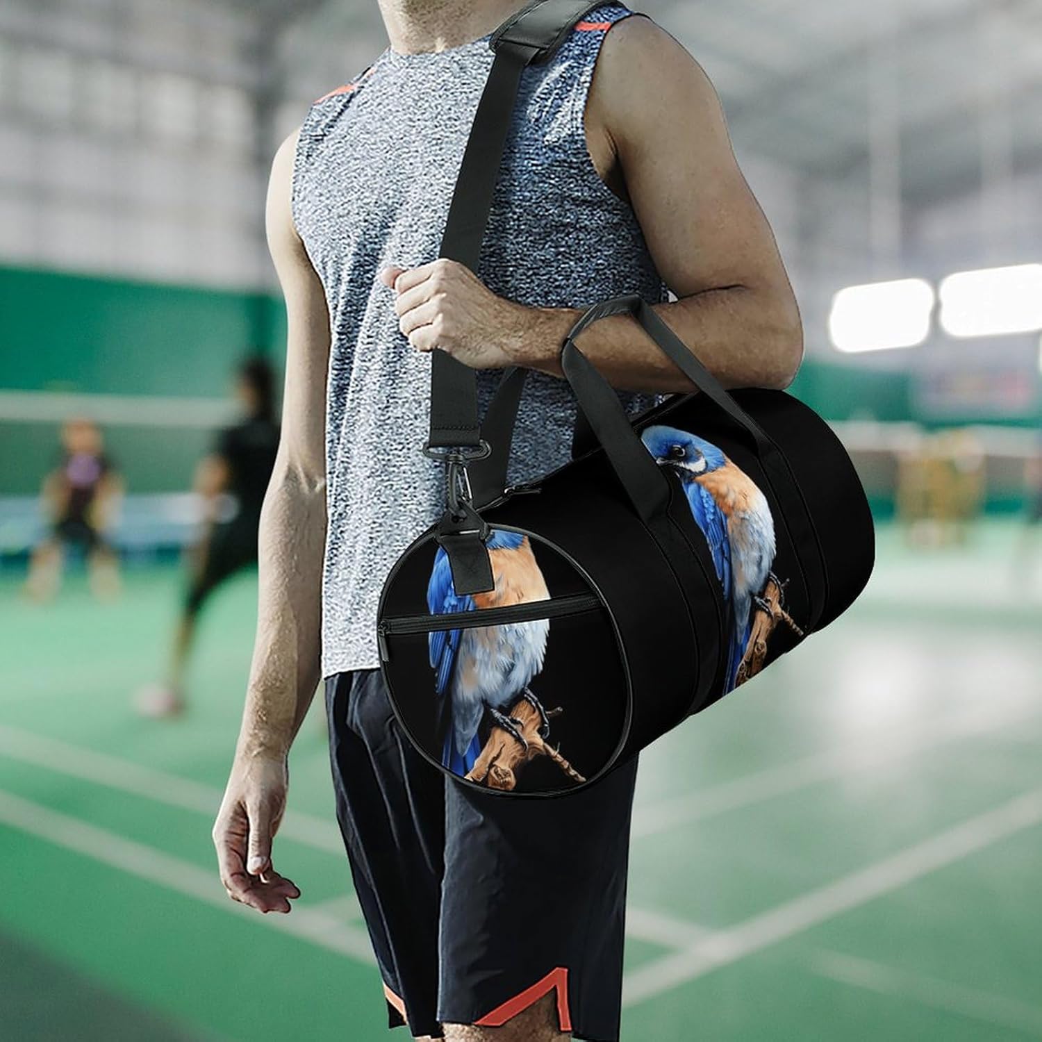 Cute Bird Blue Jay Gym Sport Bag Travel Duffle Backpack Weekender Overnight with Shoes Compartment for Women Men