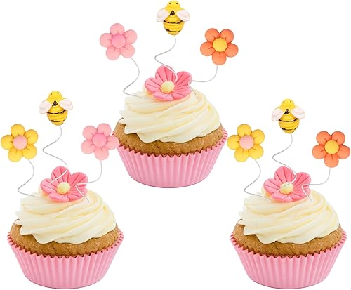 Gyufise 30 piezas de adornos de resina para cupcakes de abejorros y abejorros, pequeñas figuritas de abeja y girasol, para temática de abejas, baby