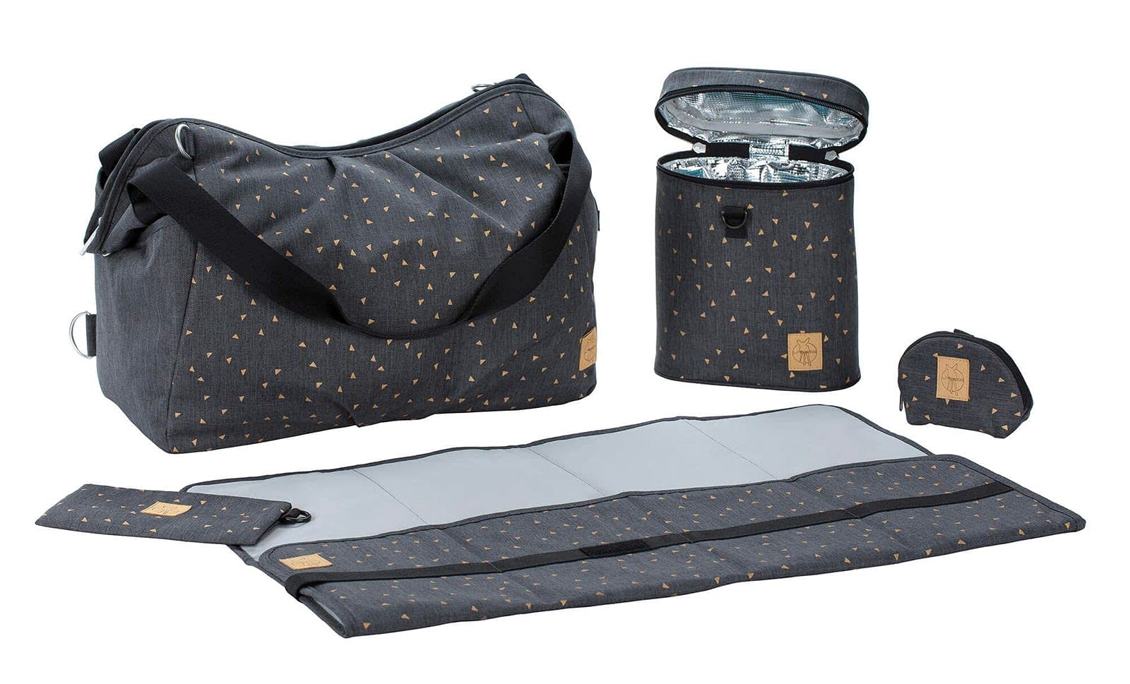 LÄSSIG Baby luiertas tweelingen tweelingen luiertas babytas kliniektas luierrugzak incl. luieraccessoire/casual Twin Bag, driehoek, grijs : LÄSSIG
