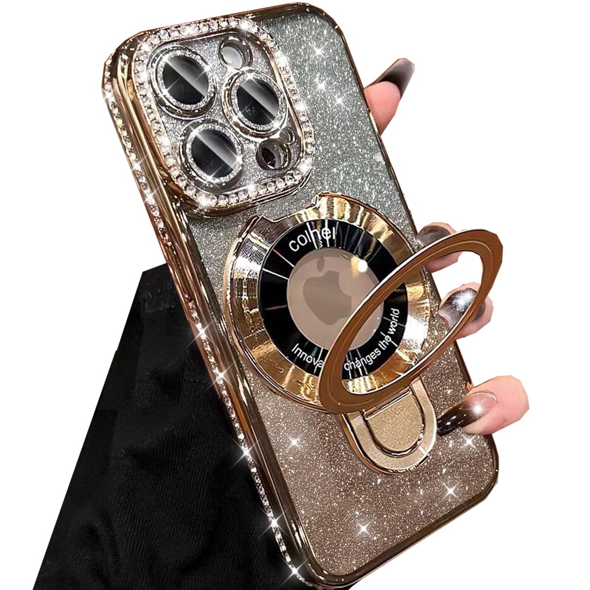 Changjia Magnetic Stand Glitter Case for iPhone 16 Pro Max,[Compatible with Magsafe] Luxury Bling Sparkly Rhinestones with Camera Protector Kickstand