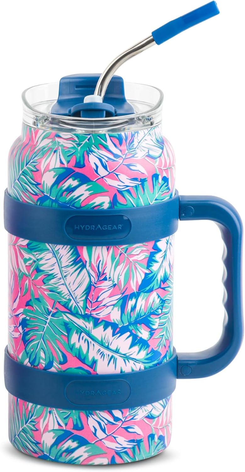 Hydragear Sawyer Stainless Steel Tumbler with 2-in-1 Lid and Reusable Metal Straw – 64 Oz – Aegean