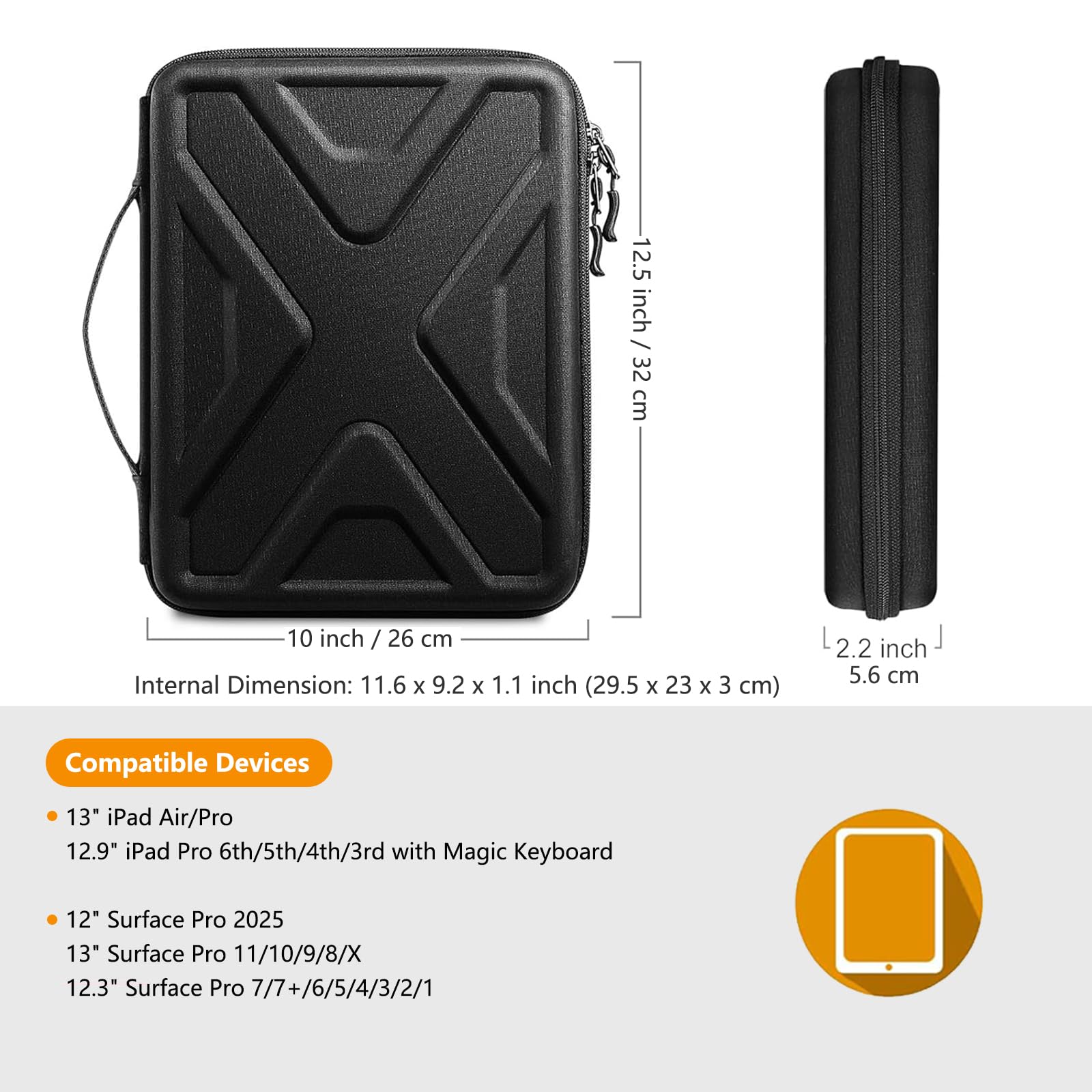 SITHON Tablet Borsa per 13" iPad Air M4 M3 M2 2026-2024, 13" iPad Pro M5 M4 2025-2024, 12,9" iPad Pro 2022-2018, per 12,4" Surface Laptop Go, Rigida Protettiva Custodia con Organizer per Accessori