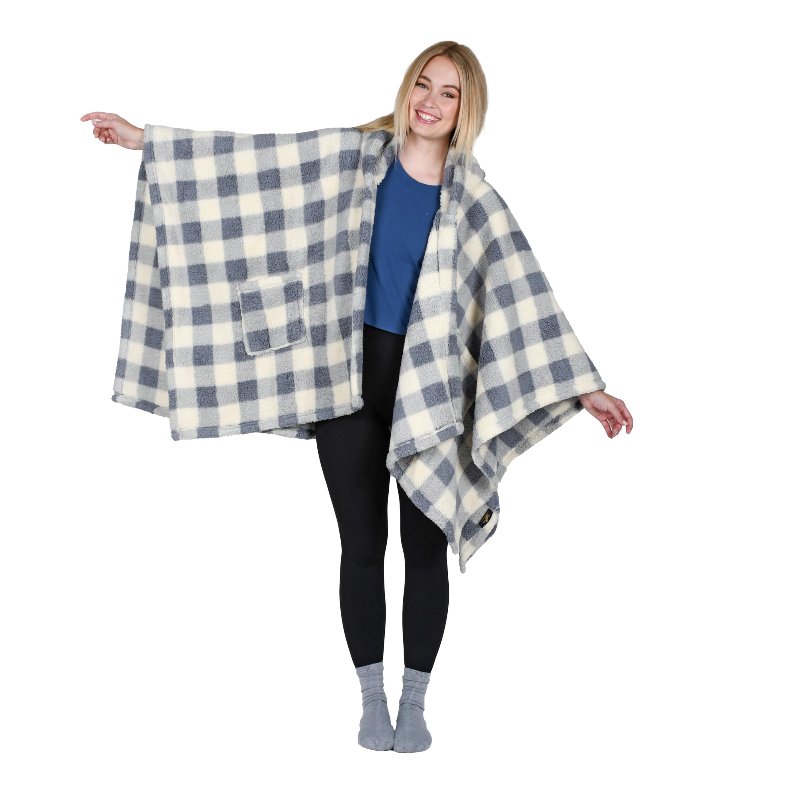 Women's Poncho Cape, Sherpa Cloak Coat, Snuggly Hooded Wearable Blanket, Gift Idea for Mom and Teen Girls