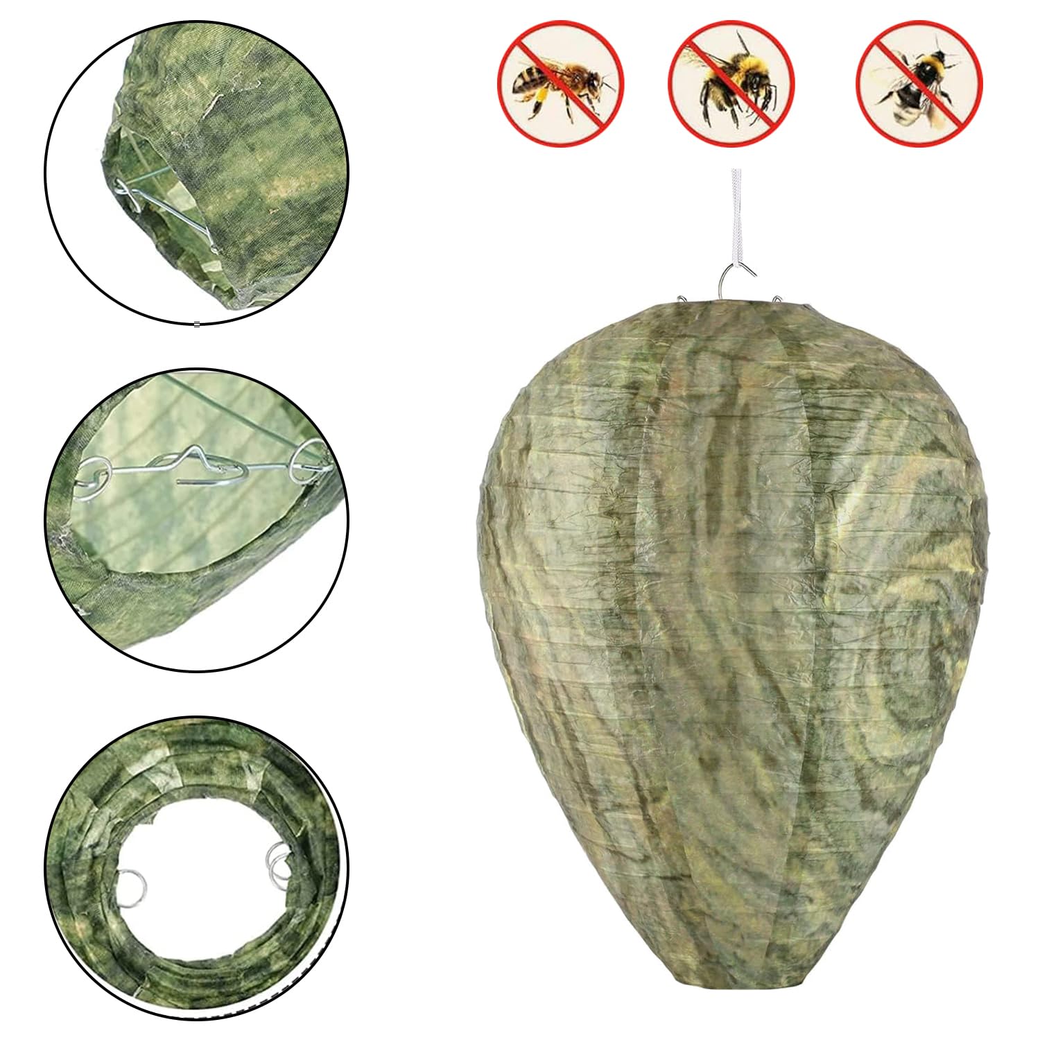 4pcs Nido de Avispas Señuelo, Colgar Nido de Avispas Falsas, Repelente de Avispas, Disuasor Avispas, Linterna de Avispa, Se Utiliza en Hogares y Jardines al Aire Libre para Repeler Avispas (Verde)
