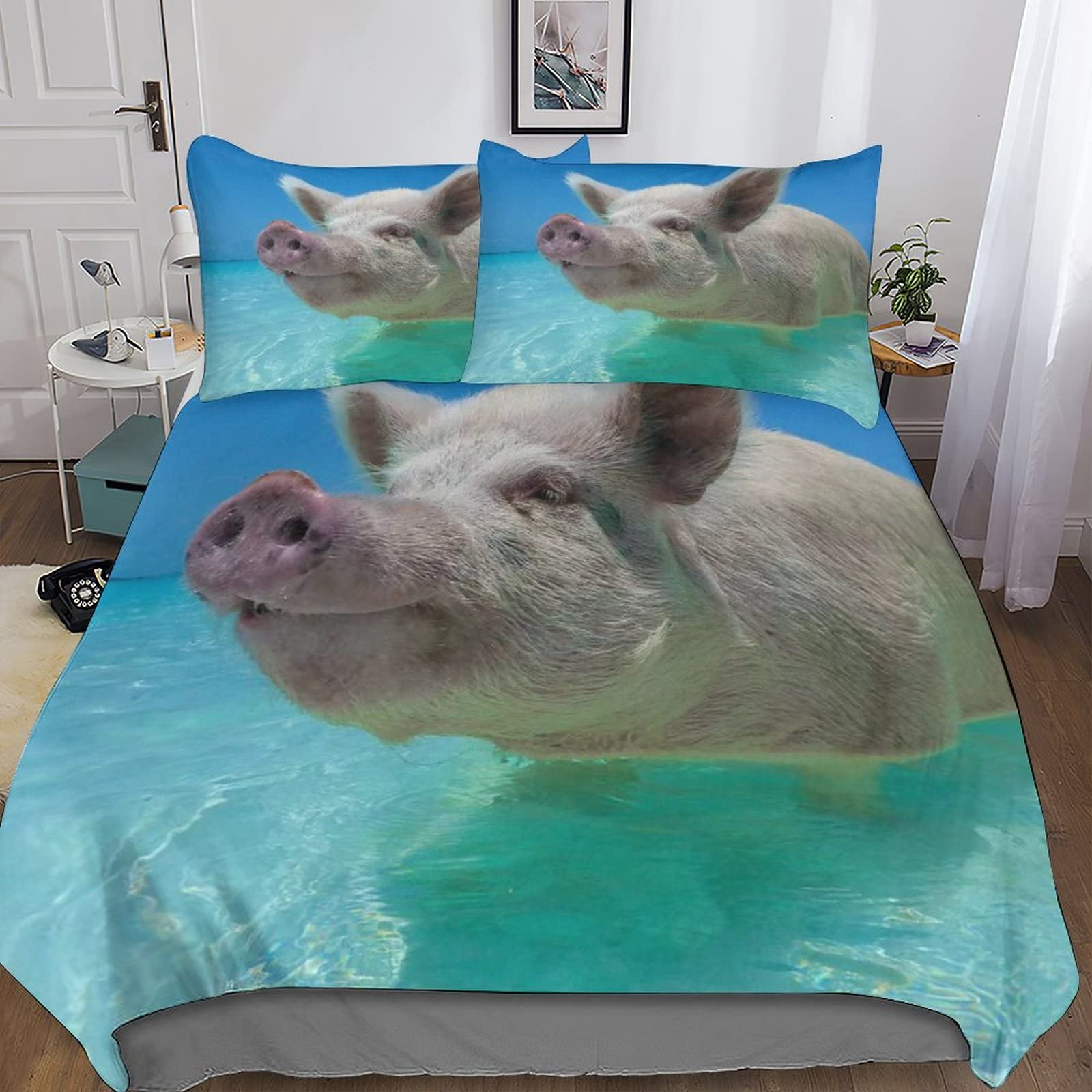 Housse de couette cochon 200x200 en microfibre respirante anti-acariens avec zip