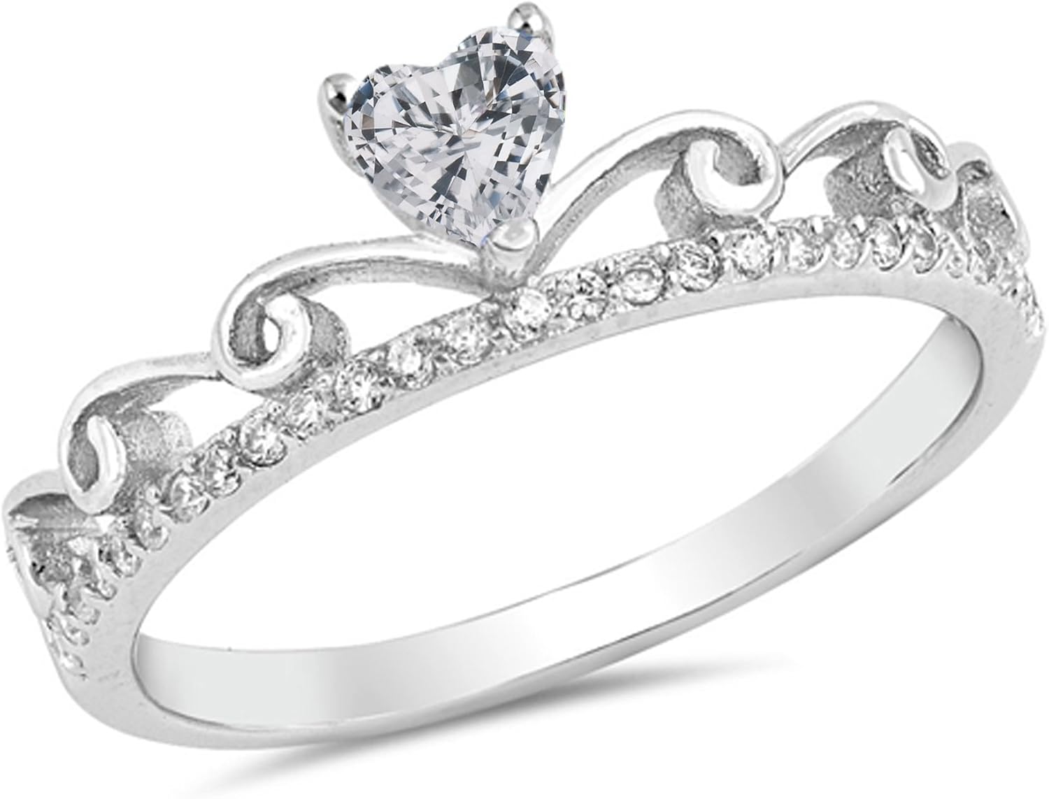 CHOOSE YOUR COLOR Sterling Silver Heart Promise Tiara Ring