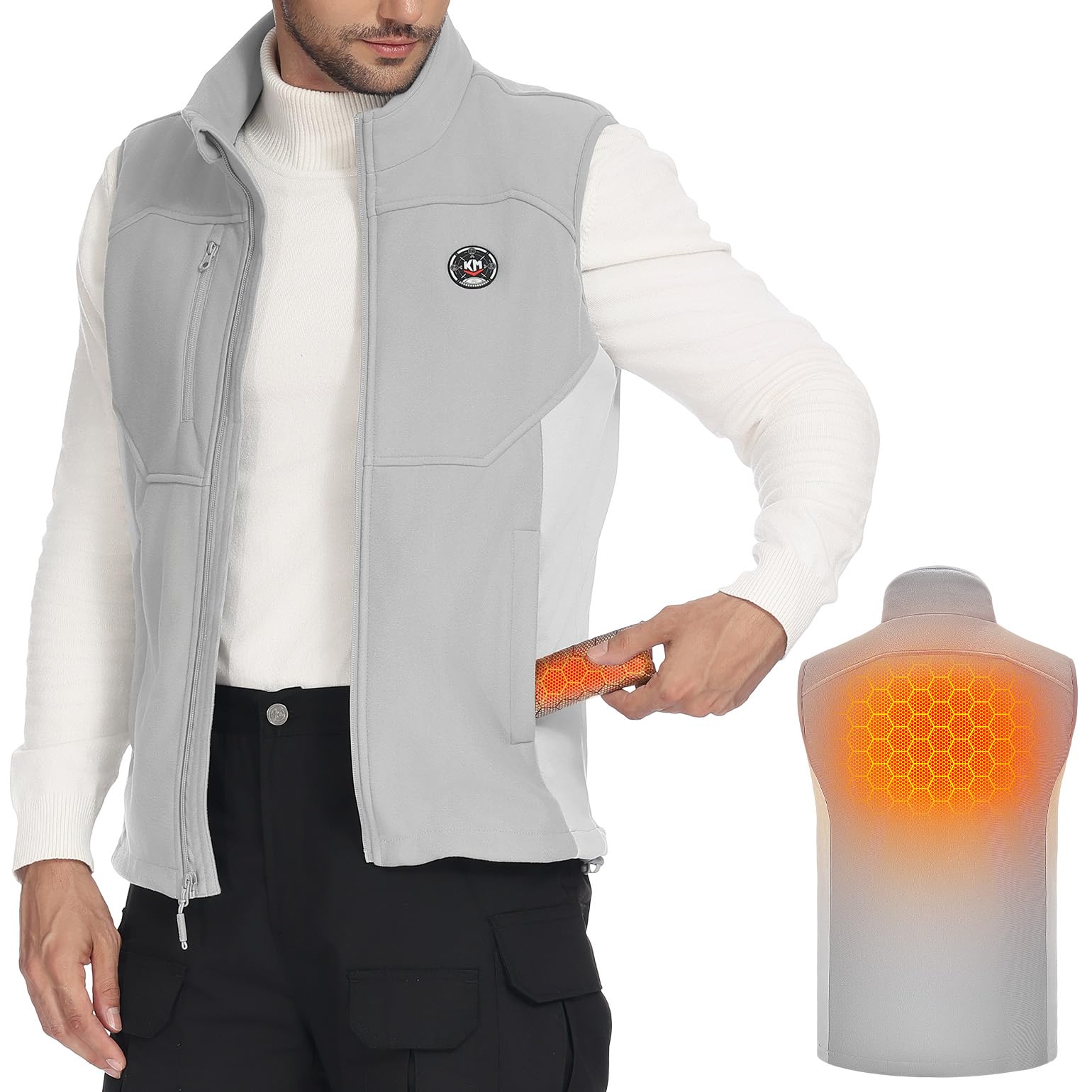 KEMIMOTO Gilet Riscaldato Uomo Donna, Giubbotto Riscaldato con Funzione Scaldamani, Gilet Termico Uomo con Batteria da 10000 mAh, per Sci Pesca Moto Escursionismo
